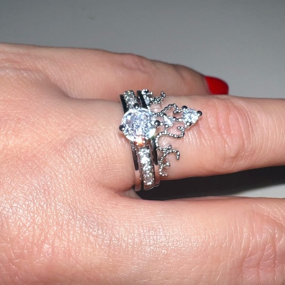 💍 Luxury 925 Sterling Silver Princess Rings Set 2 in 1 - Picture 6 of 12